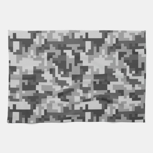 Pixel Gray and Black Army pattern Tea Towel (Horizontal)
