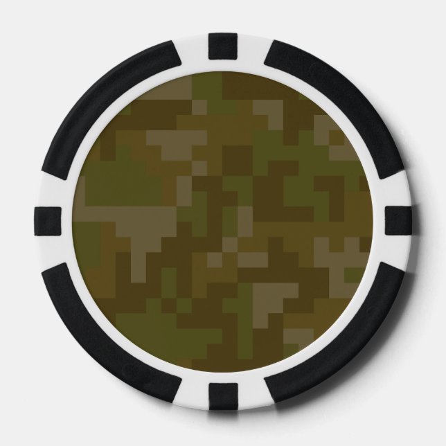 Pixel Green Army Camouflage pattern Poker Chips (Front)