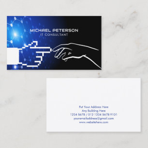 Pixel Hand in Contact With Human Hand   Futuristic Business Card