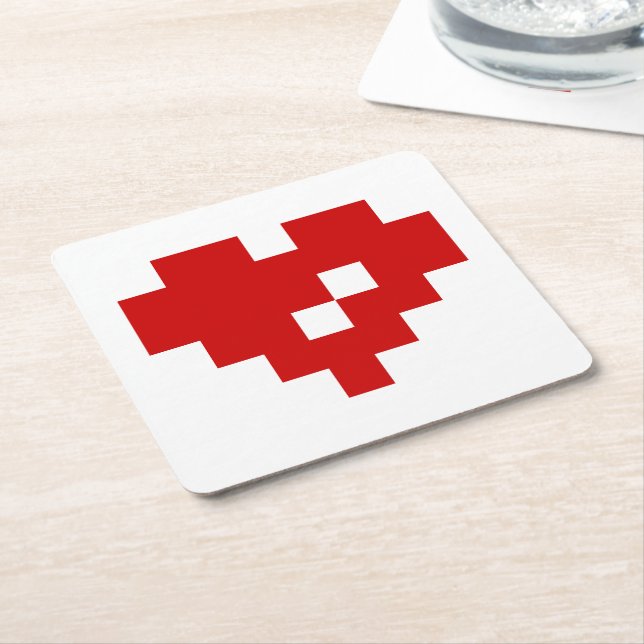 Pixel Heart 8 Bit Love Square Paper Coaster (Angled)