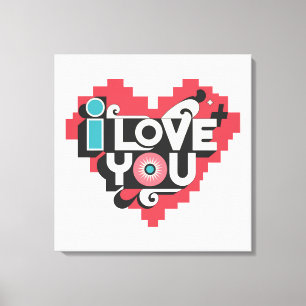 Pixel Heart I Love You Retro Typography Canvas Print