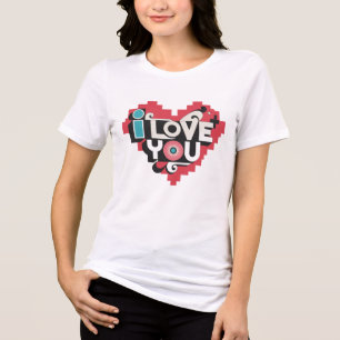 Pixel Heart I Love You Retro Typography Tri-Blend Shirt
