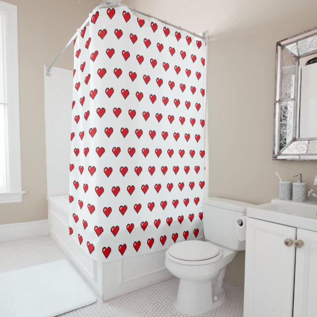 Pixel Heart Pattern Shower Curtain (In Situ)