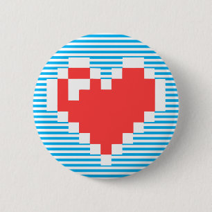 Pixel Heart, Playing With Stripes Collection, 6 Cm Round Badge