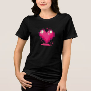Pixel Heart Retro 8-Bit Gamer Love Design Tri-Blend Shirt