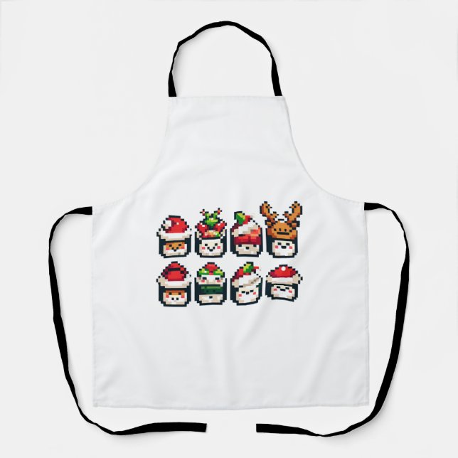 Pixel Holiday Sushi - Festive 8-Bit Art Apron (Front)