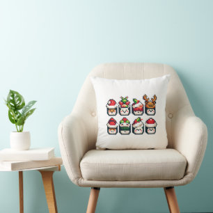 Pixel Holiday Sushi - Festive 8-Bit Art Cushion
