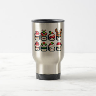 Pixel Holiday Sushi - Festive 8-Bit Art Travel Mug