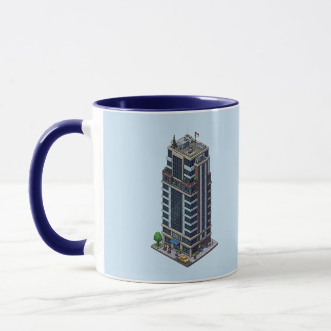 Pixel Hotel Tower Navy Blue Combo Mug (Left)