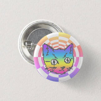 PIXEL KITTY CAT PSYCHEDELIC RAINBOW BUTTON
