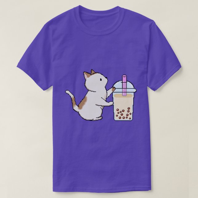 Pixel Kitty Loves Boba Tea T-Shirt (Design Front)