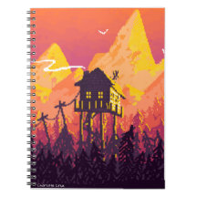 Pixel landscape with mountains 