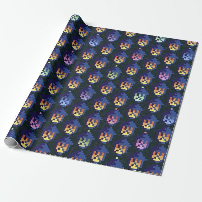 Pixel Lantern Night Pattern Wrapping Paper (Unrolled)
