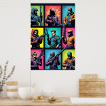 Pixel Legends Pop Art Poster – Comic Grid<br><div class="desc">Step into the pixelated battlefield of nostalgia with this bold, comic-style pop art poster. "Pixel Legends" is a dynamic 3×3 grid of fictional retro gaming heroes — each one uniquely armed with oversized pixel weapons like glitch swords, neon joysticks, and 8-bit blasters. This artwork fuses the vintage charm of classic...</div>
