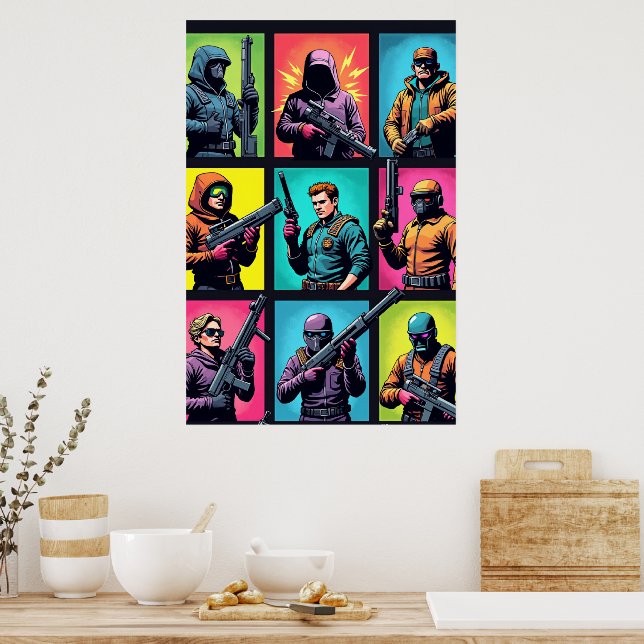 Pixel Legends Pop Art Poster – Comic Grid (Kitchen)