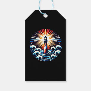 Pixel Lighthouse in Stormy Seas Gift Tags