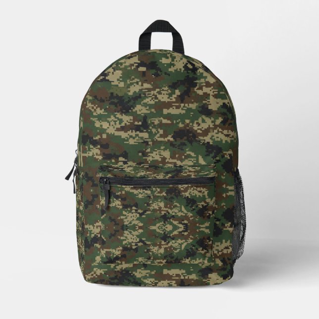 Pixel Military Camouflage Pattern Printed Backpack (Front)