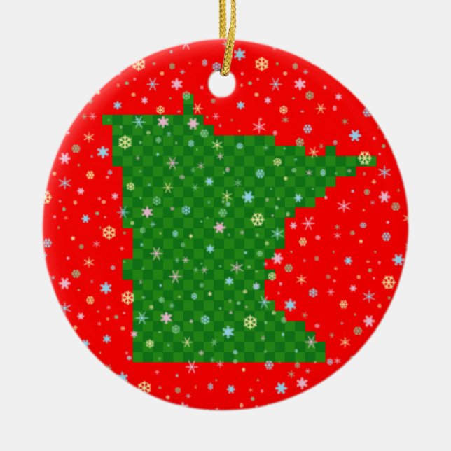 Pixel Minnesota and Pastel Snowflakes Ceramic Tree Decoration (Front)