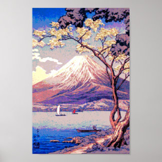 Pixel Mt. Fuji from Lake Yamanaka in Dusk Poster