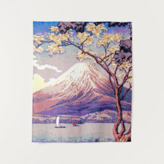 Pixel Mt. Fuji from Lake Yamanaka in Dusk Poster Tapestry