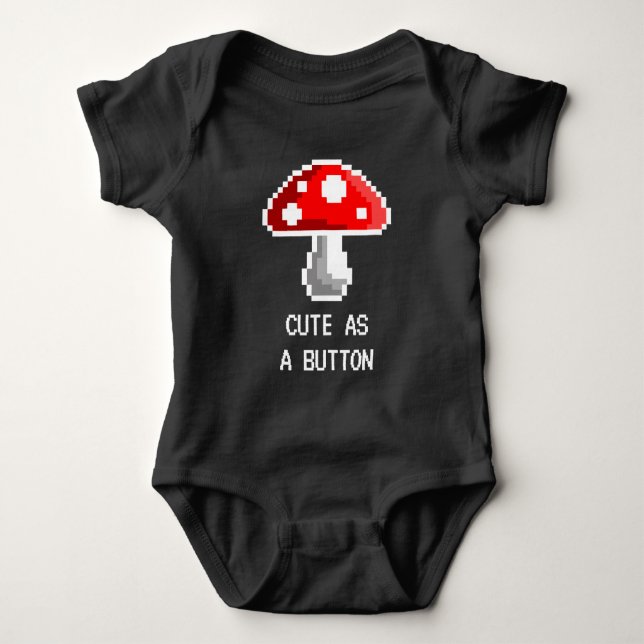 Pixel Mushroom Baby Bodysuit (Dark) (Front)