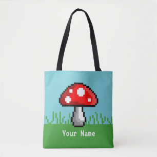 Pixel Mushroom Meadow Tote Bag