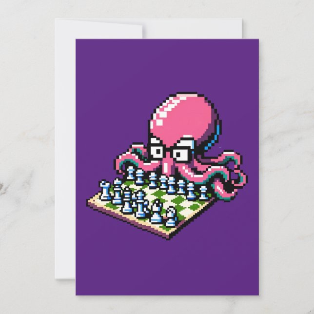 Pixel Octopus Chess Retro Strategy Board Game Art Holiday Card (Front)