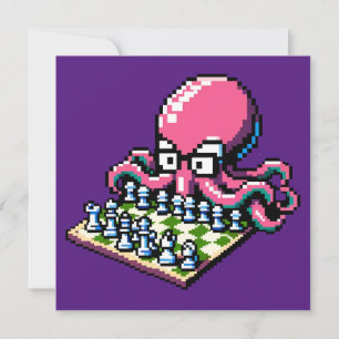 Pixel Octopus Chess Retro Strategy Board Game Art Invitation