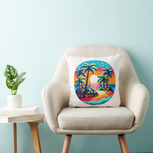Pixel Palms: Tropical Serenity Cushion