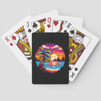 Pixel Paradise: 8-Bit Tropical Sunset Retro Nature Playing Cards
