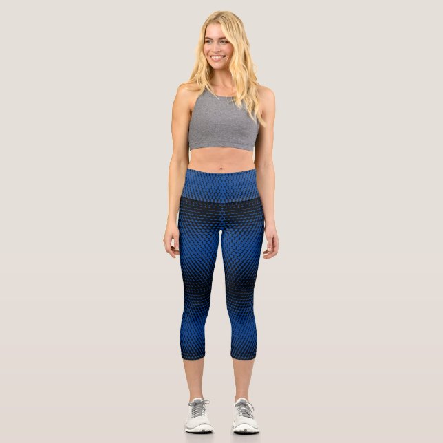 Pixel Pattern 09.B.w. Blue BG Capri Leggings (Front)