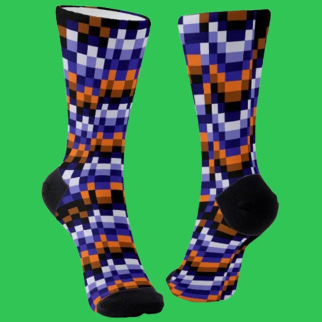 Pixel Pattern Crew Socks – Blues, Orange & Earth (Creator Uploaded)