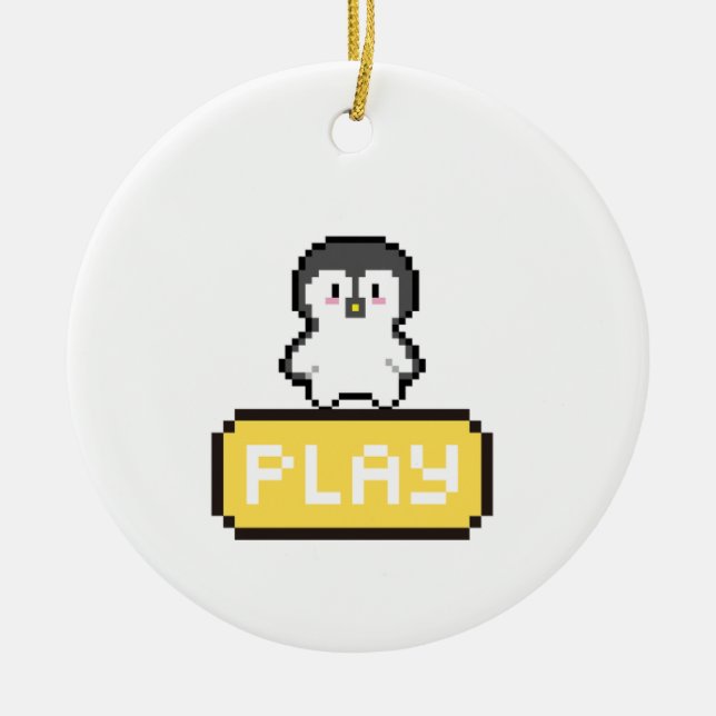 Pixel Penguin Play Gamer Ceramic Tree Decoration (Front)