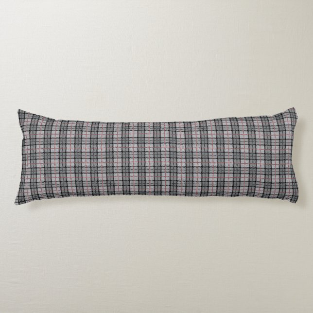 Pixel Plaid in Grey with Red Stripe Body Cushion (Front)