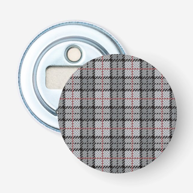 Pixel Plaid in Grey with Red Stripe Bottle Opener (Front)