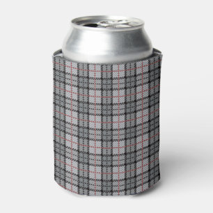 Pixel Plaid in Grey with Red Stripe Can Cooler