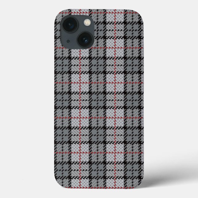Pixel Plaid in Grey with Red Stripe Case-Mate iPhone Case (Back)