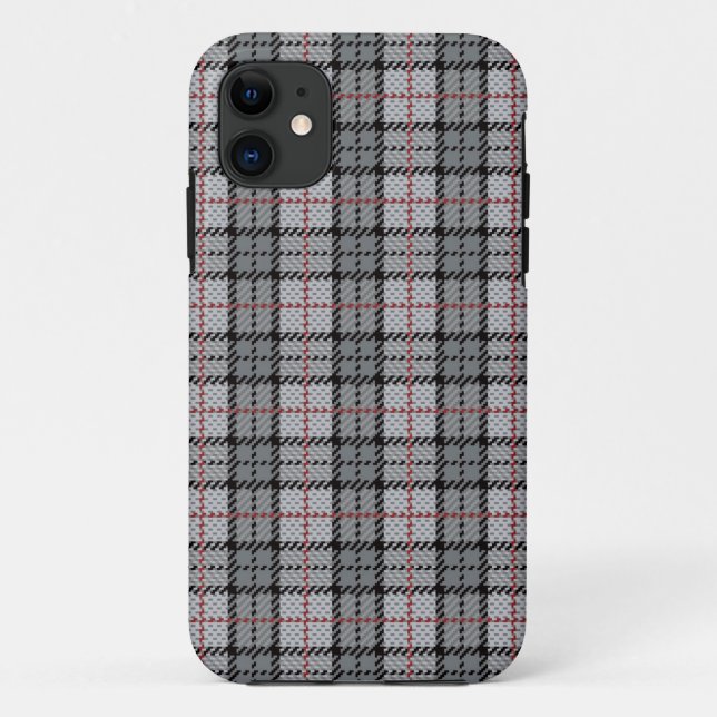 Pixel Plaid in Grey with Red Stripe Case-Mate iPhone Case (Back)