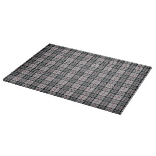 Pixel Plaid in Grey with Red Stripe Cutting Board
