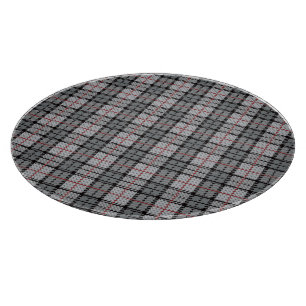 Pixel Plaid in Grey with Red Stripe Cutting Board