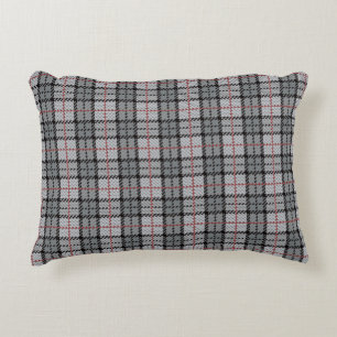 Pixel Plaid in Grey with Red Stripe Decorative Cushion