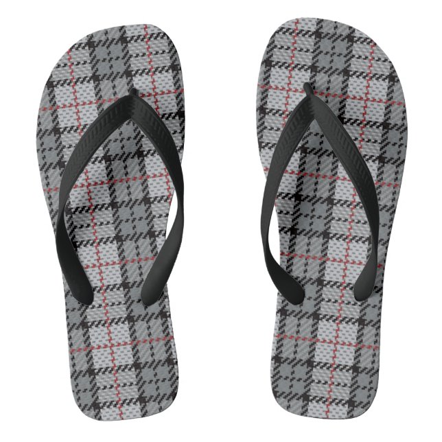 Pixel Plaid in Grey with Red Stripe Jandals (Footbed)