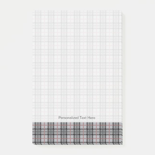 Pixel Plaid in Grey with Red Stripe Post-it Notes (Front)