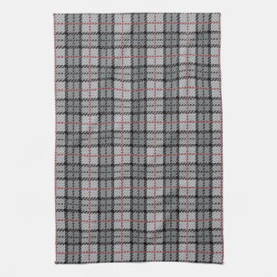 Pixel Plaid in Grey with Red Stripe Tea Towel
