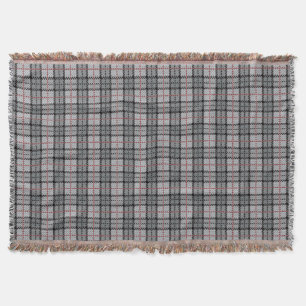 Pixel Plaid in Grey with Red Stripe Throw Blanket