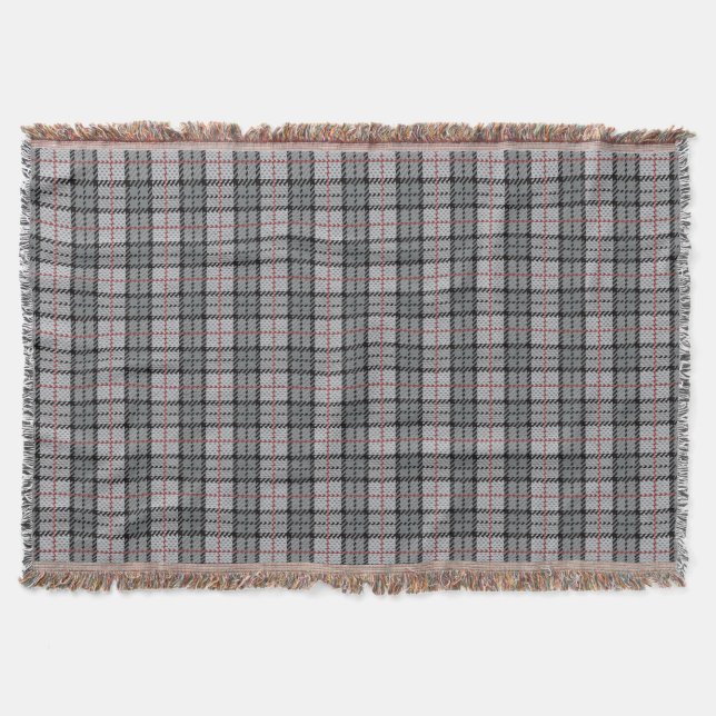 Pixel Plaid in Grey with Red Stripe Throw Blanket (Front)