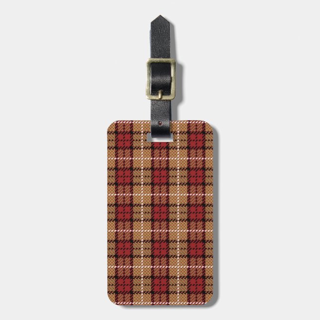 Pixel Plaid in Red and Gold Luggage Tag (Front Vertical)