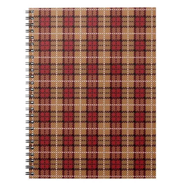 Pixel Plaid in Red and Gold Spiral Notebook (Front)