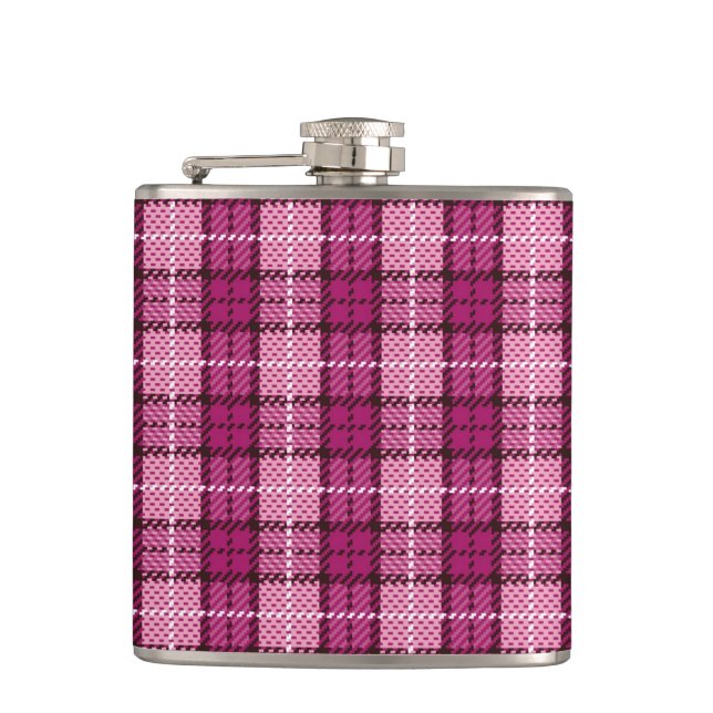 Pixel Plaid_Magenta-Black Hip Flask (Front)