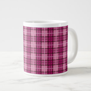 Pixel Plaid_Magenta-Black Large Coffee Mug